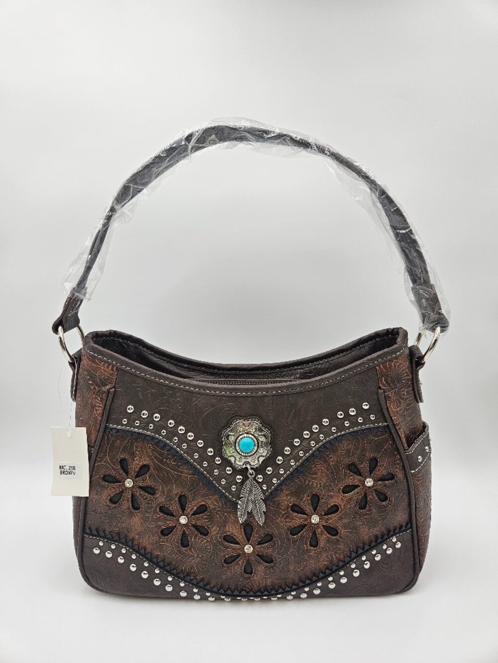 NWT Western Tooled Handbag – Turquoise Concho & Studded Floral Cowgirl Purse